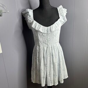 Lulu's Velia light blue floral textured flutter sleeve mini dress